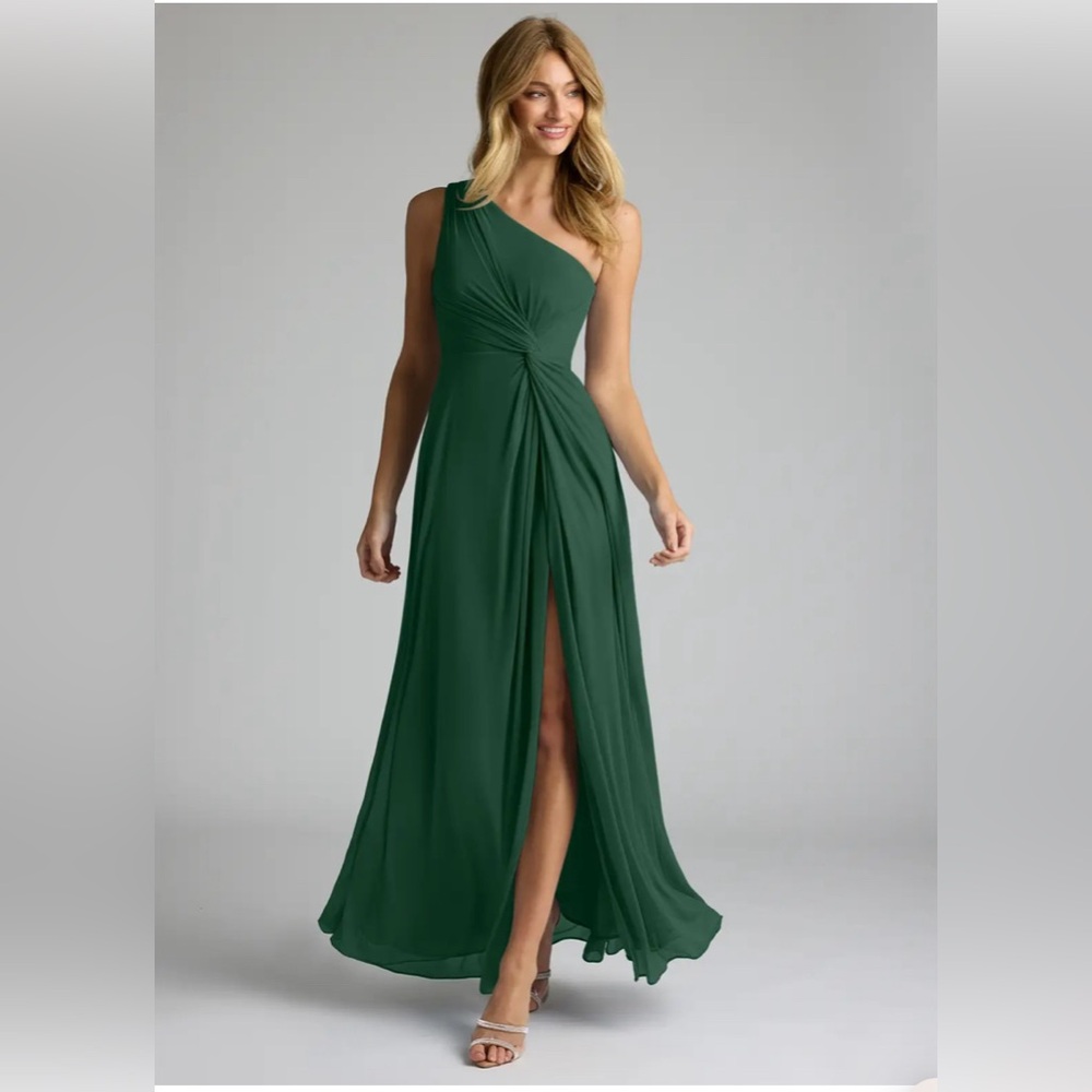 Azazie green bridesmaid dress without slit